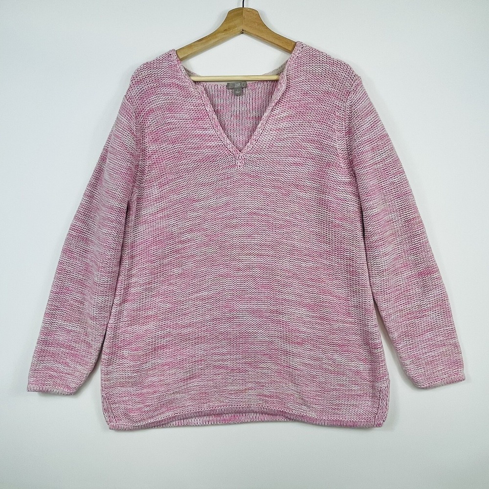 J. Jill Sweater Women Large Pink White Cozy Oversize Chunky Coastal Grandma Soft